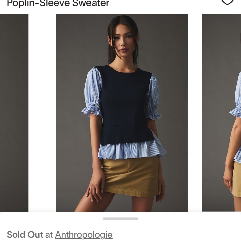 Anthropologie Navy And Light Blue Poplin-Sleeve Blouse